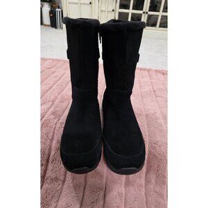 Lands End Womens Black Quilted Mid-Calf Boots With Faux Fur Lining Size 9 US 7 U